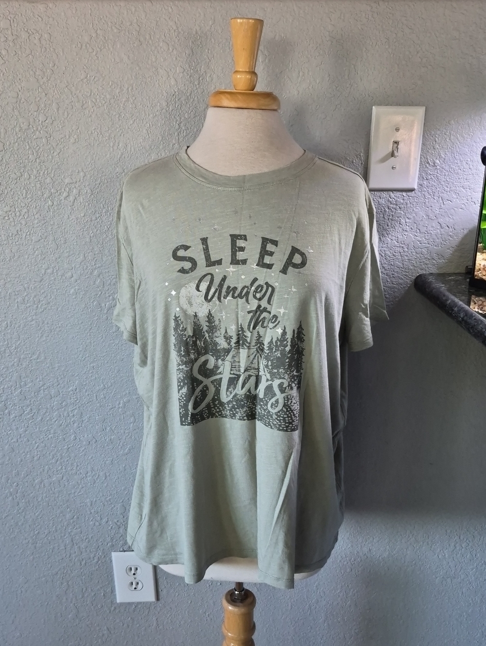 Women's Graphic T-Shirt | "Sleep Under the Stars", Sage Green, Size 2X - Picture 1 of 5